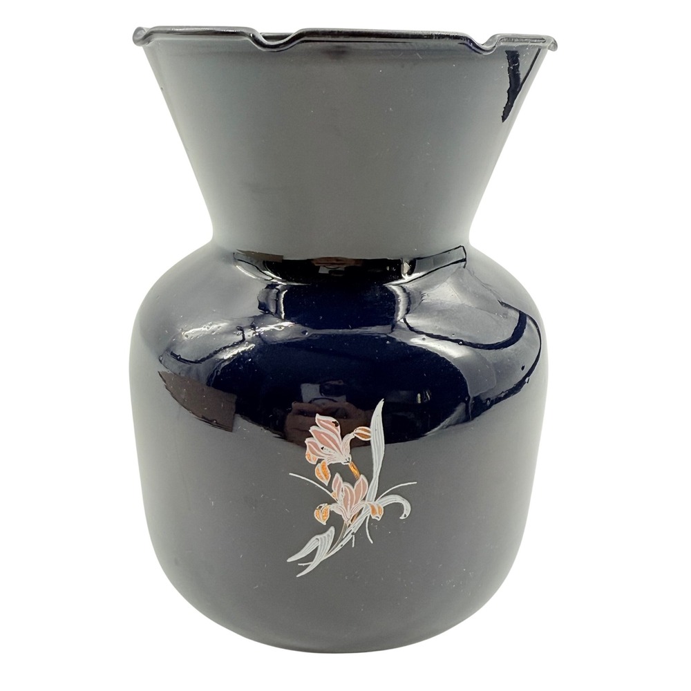 Vintage Blue Floral Glass‎ Vase Ruffled Edge Mexico Home Decor Accent Piece Art